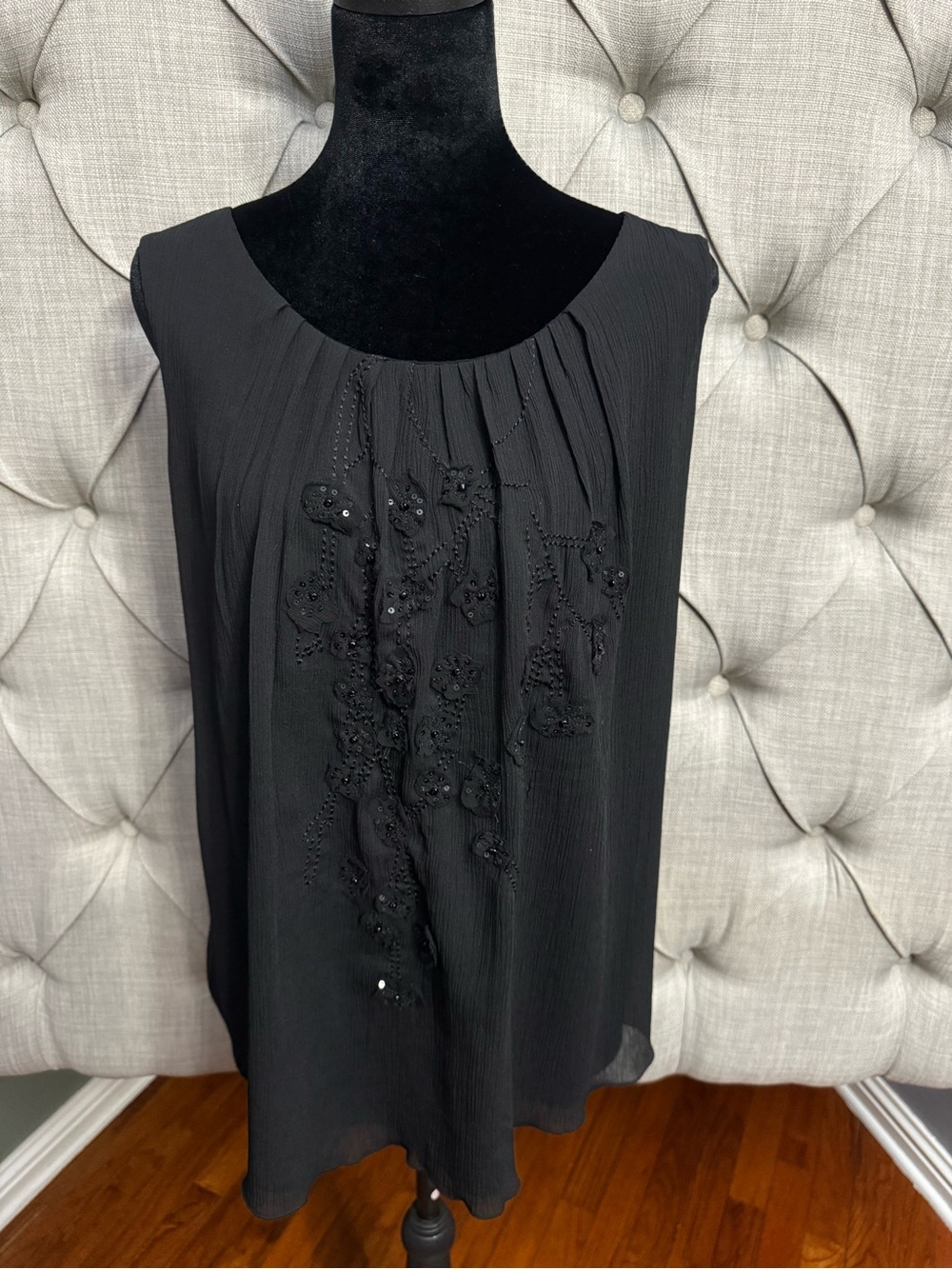 Coldwater Creek Black Beaded Sleeveless Scoop Neck Blouse